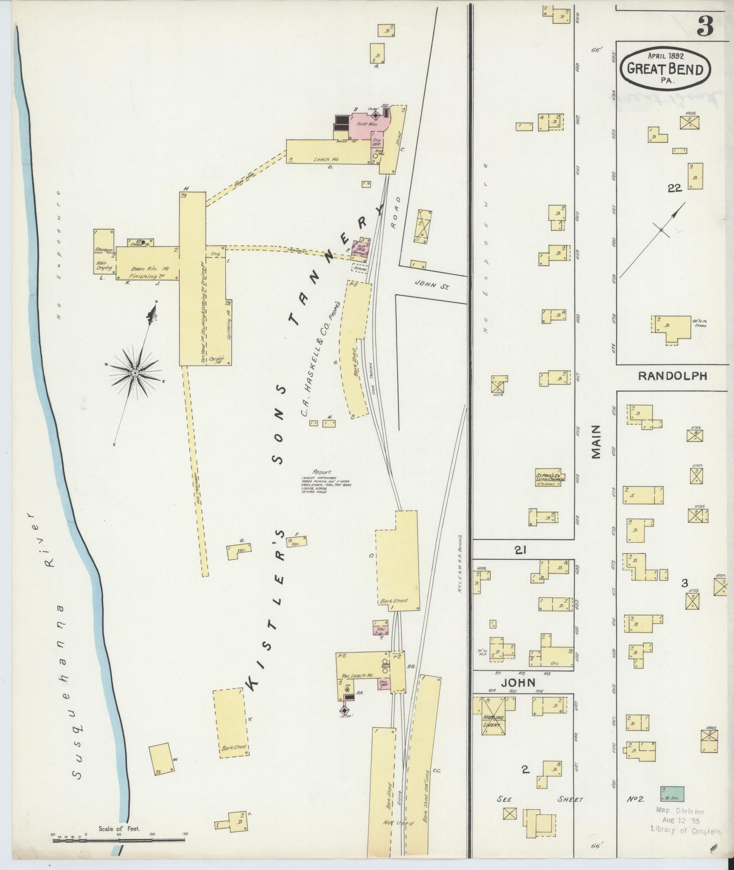 Sanborn Fire Insurance Map from Great Bend, Susquehanna County, Pennsylvania (1892), Sheet #0003 - Historic Sanborn Fire Insurance Map Print, vintage old map wall art, antique decor, genealogy gift, Pennsylvania Pennsylvania map