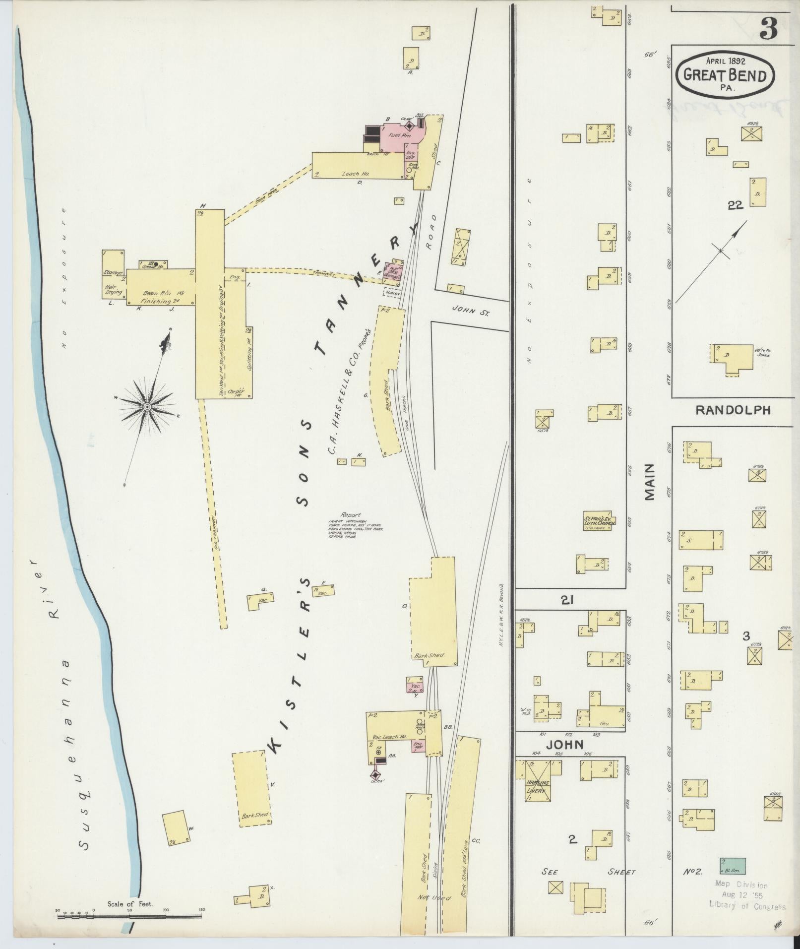 Sanborn Fire Insurance Map from Great Bend, Susquehanna County, Pennsylvania (1892), Sheet #0003 - Historic Sanborn Fire Insurance Map Print, vintage old map wall art, antique decor, genealogy gift, Pennsylvania Pennsylvania map
