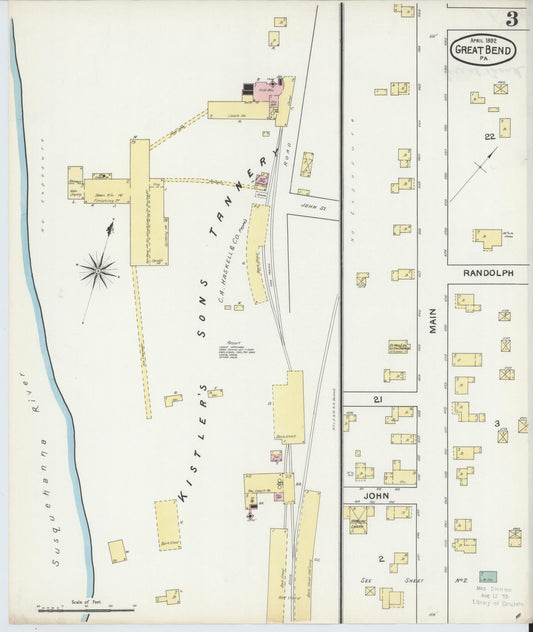 Sanborn Fire Insurance Map from Great Bend, Susquehanna County, Pennsylvania (1892), Sheet #0003 - Historic Sanborn Fire Insurance Map Print, vintage old map wall art, antique decor, genealogy gift, Pennsylvania Pennsylvania map