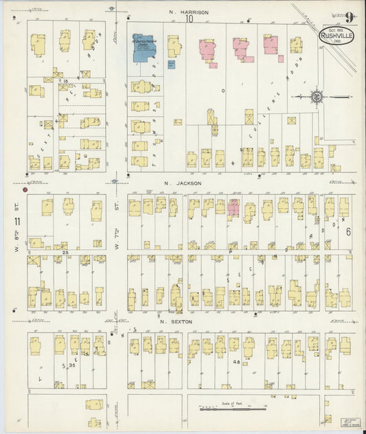 Sanborn Fire Insurance Map from Rushville, Rush County, Indiana (1913), Sheet #0009 - Historic Sanborn Fire Insurance Map Print, vintage old map wall art, antique decor, genealogy gift, Indiana Indiana map