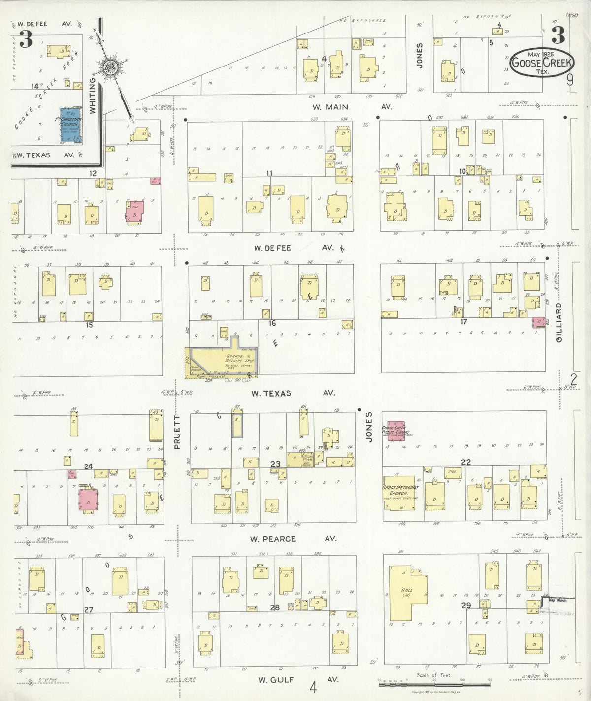 Sanborn Fire Insurance Map from Goose Creek, Harris County, Texas (1926), Sheet #0003 - Complete Map Set gallery image, historic Sanborn map, vintage wall art, Texas Texas