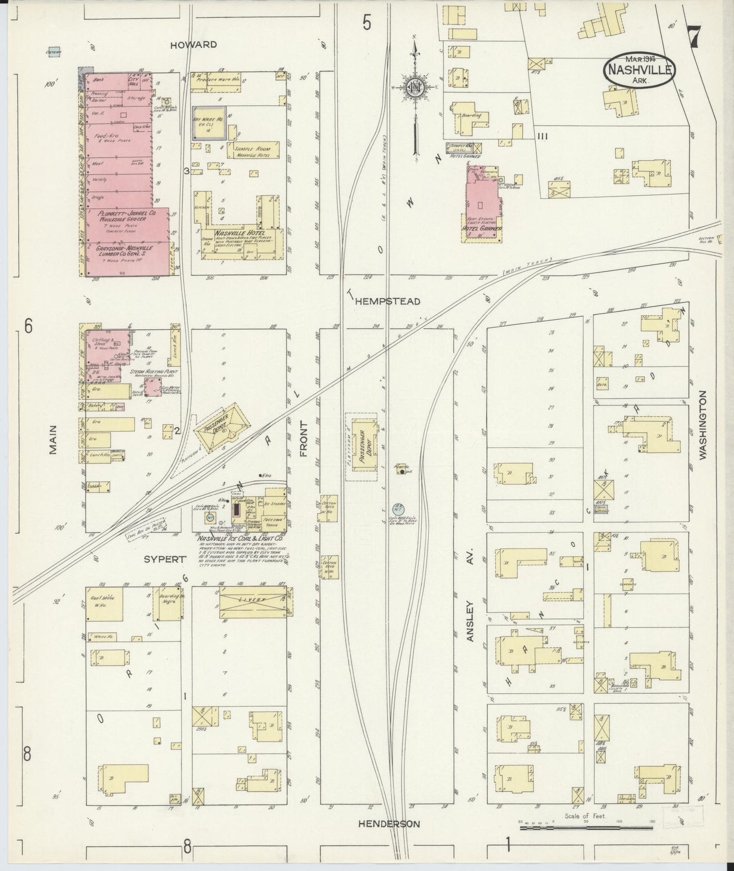 Sanborn Fire Insurance Map from Nashville, Howard County, Arkansas (1914), Sheet #0007 - Complete Map Set gallery image, historic Sanborn map, vintage wall art, Arkansas Arkansas