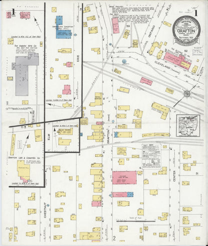 Sanborn Fire Insurance Map from Grafton, Lorain County, Ohio (1926), Sheet #0001 - Complete Map Set gallery image, historic Sanborn map, vintage wall art, Ohio Ohio