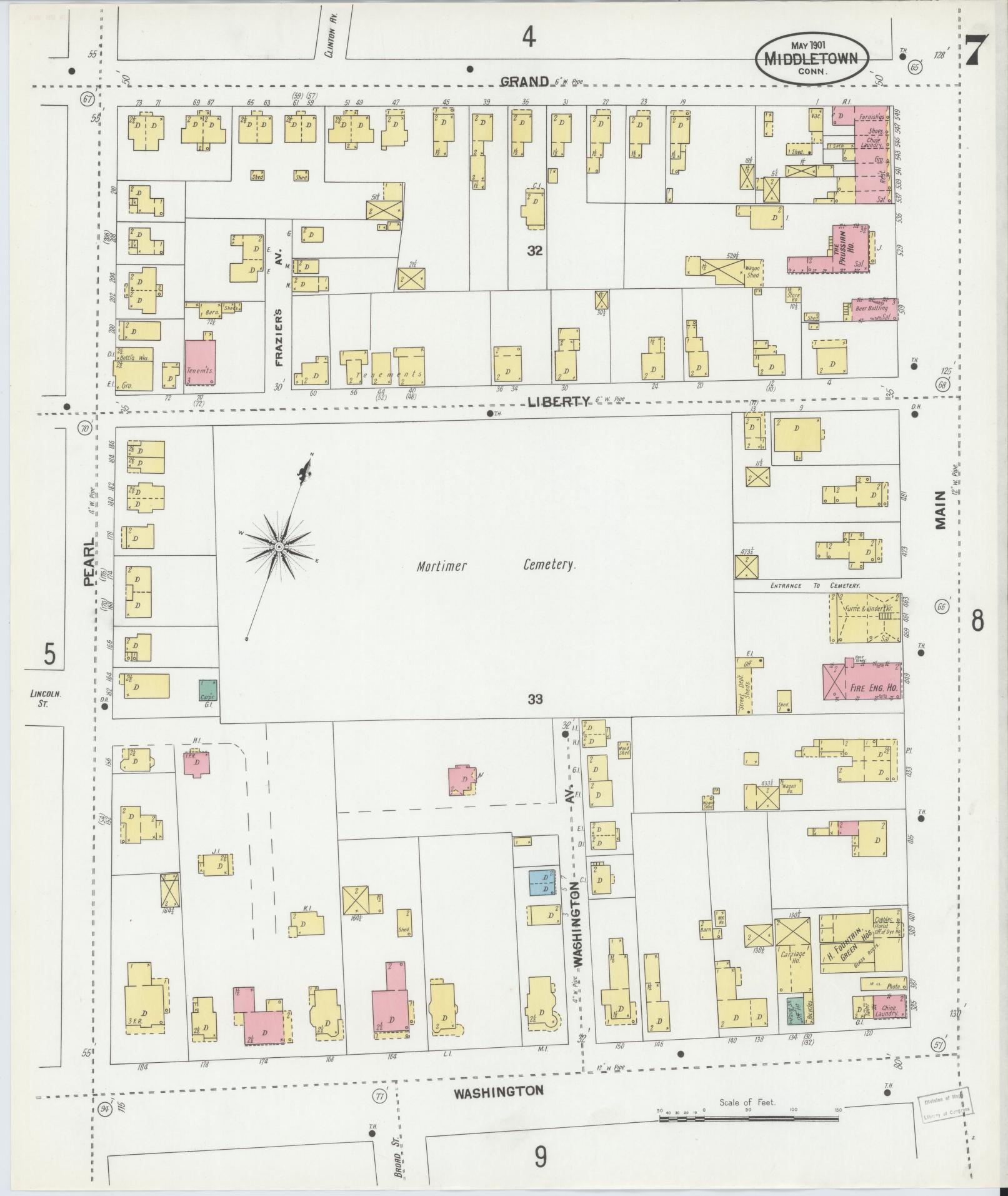 Sanborn Fire Insurance Map from Middletown, Middlesex County, Connecticut (1901), Sheet #0007 - Complete Map Set gallery image, historic Sanborn map, vintage wall art, Connecticut Connecticut