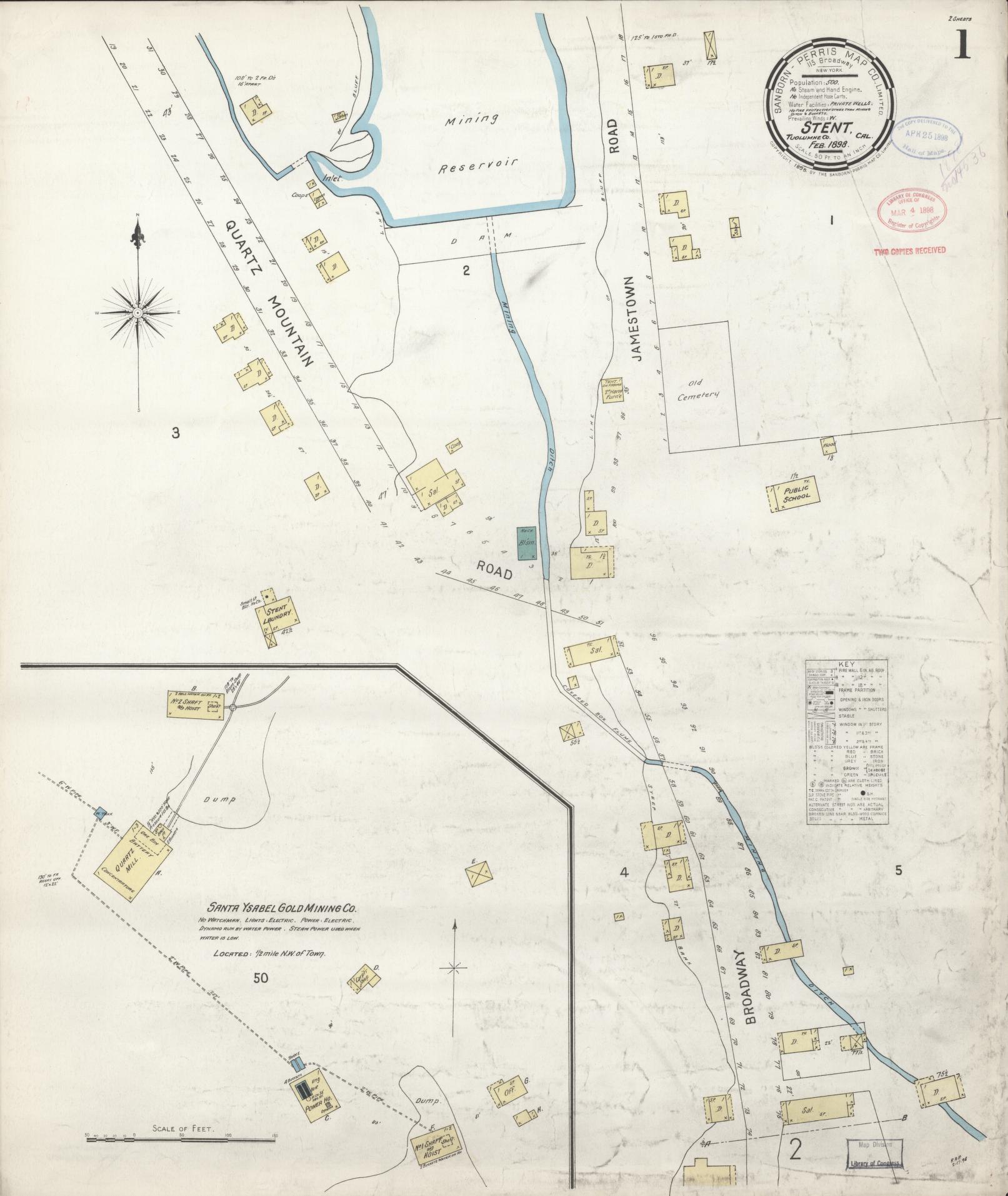 Sanborn Fire Insurance Map from Stent, Tuolomne County, California (1898), Sheet #0001 - Complete Map Set gallery image, historic Sanborn map, vintage wall art, California California