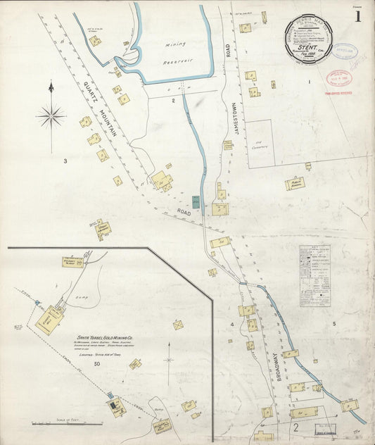 Sanborn Fire Insurance Map from Stent, Tuolomne County, California (1898), Sheet #0001 - Complete Map Set gallery image, historic Sanborn map, vintage wall art, California California