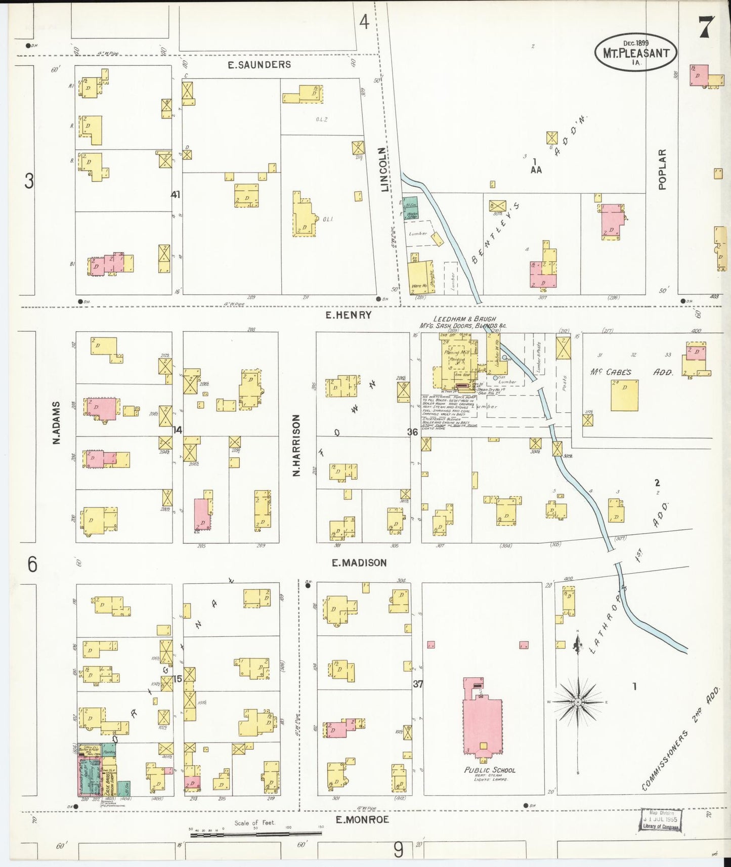 Sanborn Fire Insurance Map from Mount Pleasant, Henry County, Iowa (1899), Sheet #0007 - Historic Sanborn Fire Insurance Map Print, vintage old map wall art