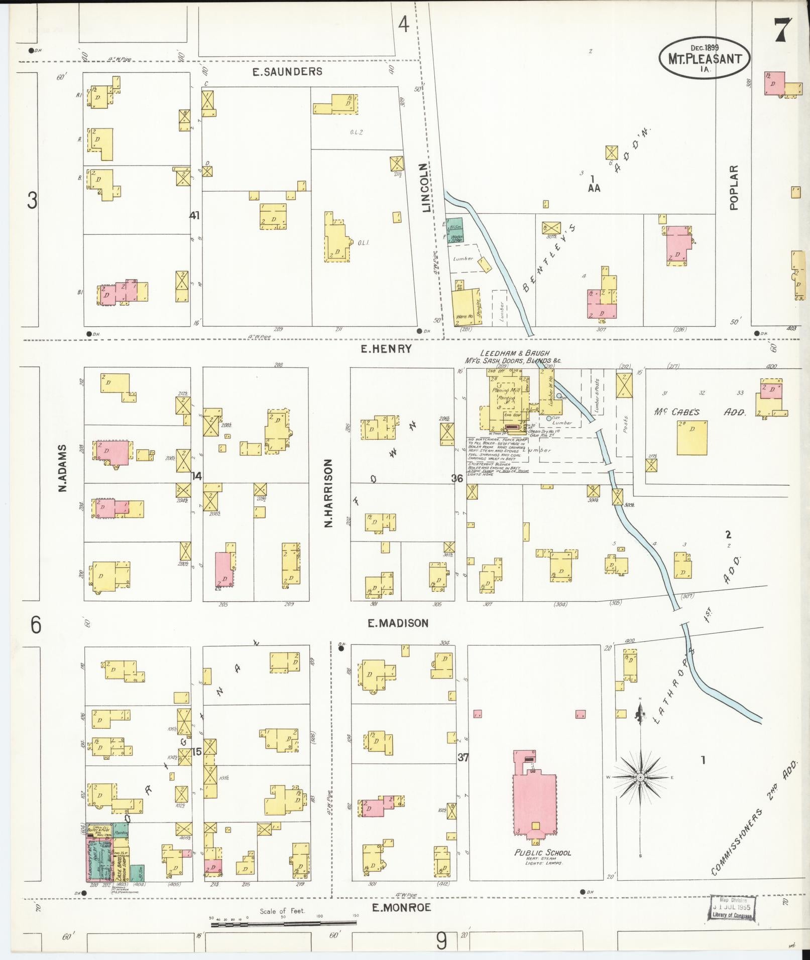 Sanborn Fire Insurance Map from Mount Pleasant, Henry County, Iowa (1899), Sheet #0007 - Historic Sanborn Fire Insurance Map Print, vintage old map wall art