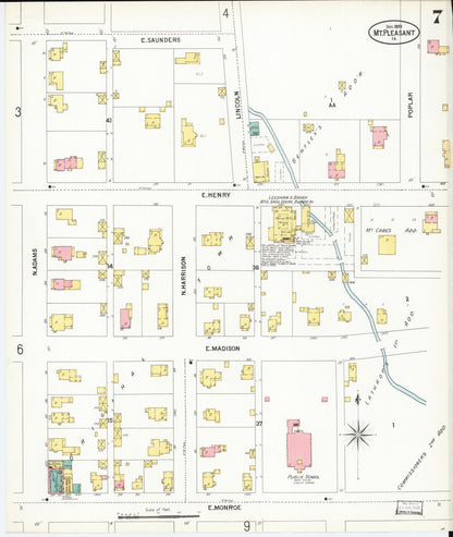 Sanborn Fire Insurance Map from Mount Pleasant, Henry County, Iowa (1899), Sheet #0007 - Historic Sanborn Fire Insurance Map Print, vintage old map wall art