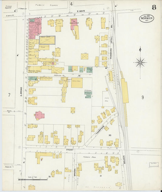 Sanborn Fire Insurance Map from Norwich, Chenango County, New York (1903), Sheet #0008 - Historic Sanborn Fire Insurance Map Print, vintage old map wall art, antique decor, genealogy gift, New York New York map