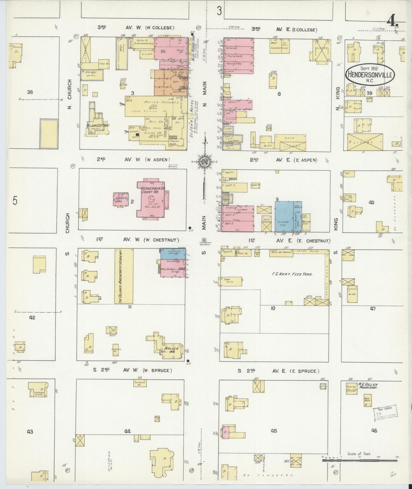 Sanborn Fire Insurance Map from Hendersonville, Henderson County, North Carolina (1912), Sheet #0004 - Historic Sanborn Fire Insurance Map Print, vintage old map wall art, antique decor, genealogy gift, North Carolina North Carolina map