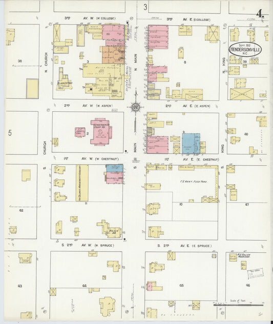 Sanborn Fire Insurance Map from Hendersonville, Henderson County, North Carolina (1912), Sheet #0004 - Historic Sanborn Fire Insurance Map Print, vintage old map wall art, antique decor, genealogy gift, North Carolina North Carolina map