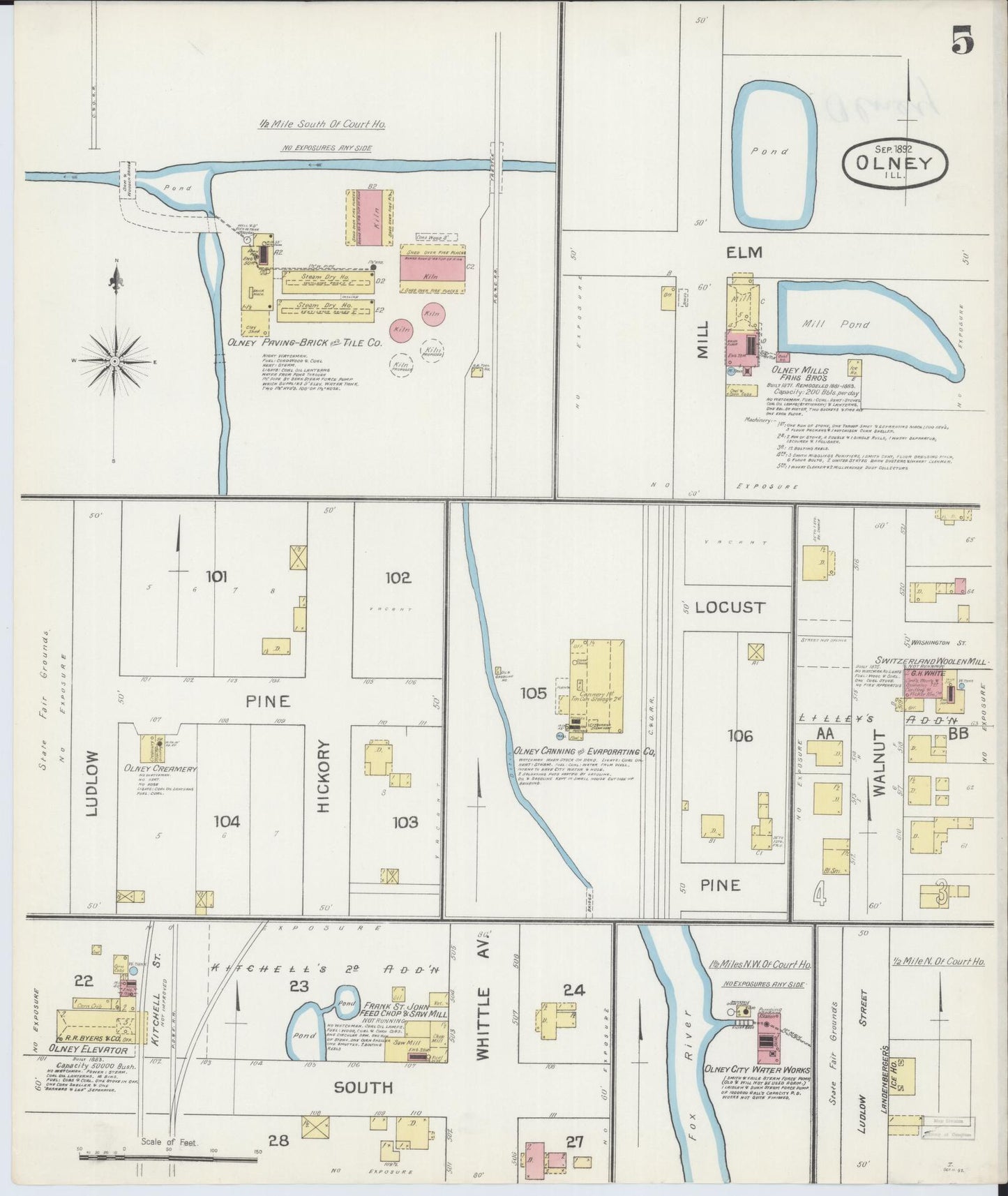Sanborn Fire Insurance Map from Olney, Richland County, Illinois (1892), Sheet #0005 - Complete Map Set gallery image, historic Sanborn map, vintage wall art, Illinois Illinois