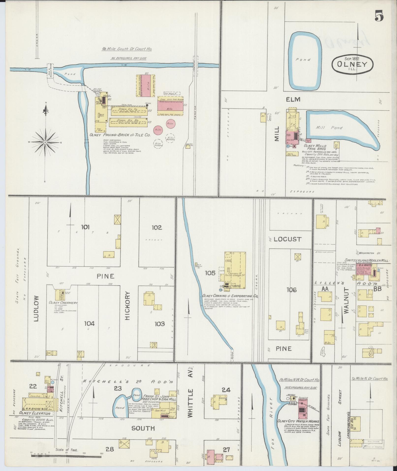 Sanborn Fire Insurance Map from Olney, Richland County, Illinois (1892), Sheet #0005 - Complete Map Set gallery image, historic Sanborn map, vintage wall art, Illinois Illinois