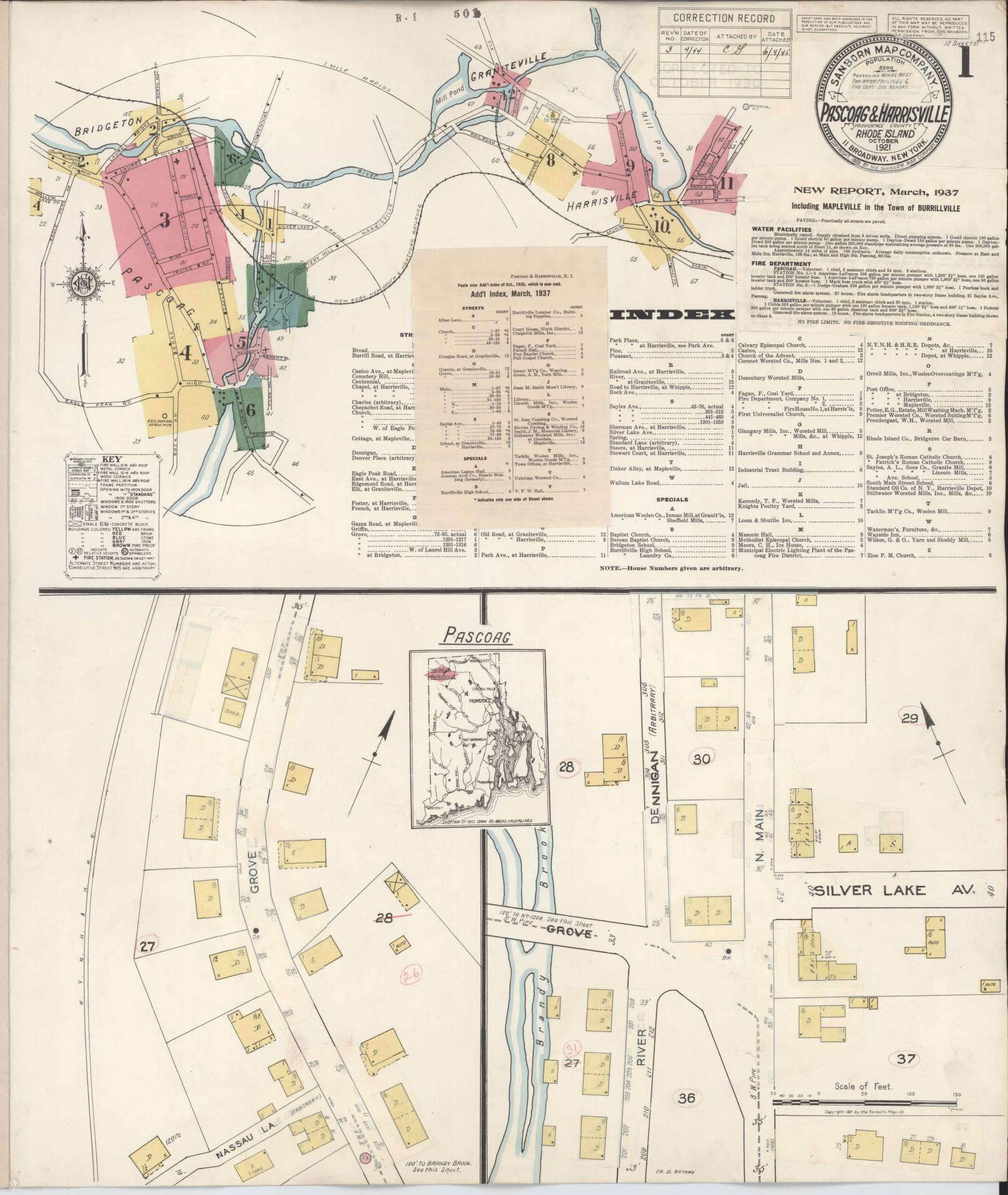 Sanborn Fire Insurance Map from Pascoag, Providence County, Rhode Island. (1944) – Historic Sanborn Fire Insurance Map Print