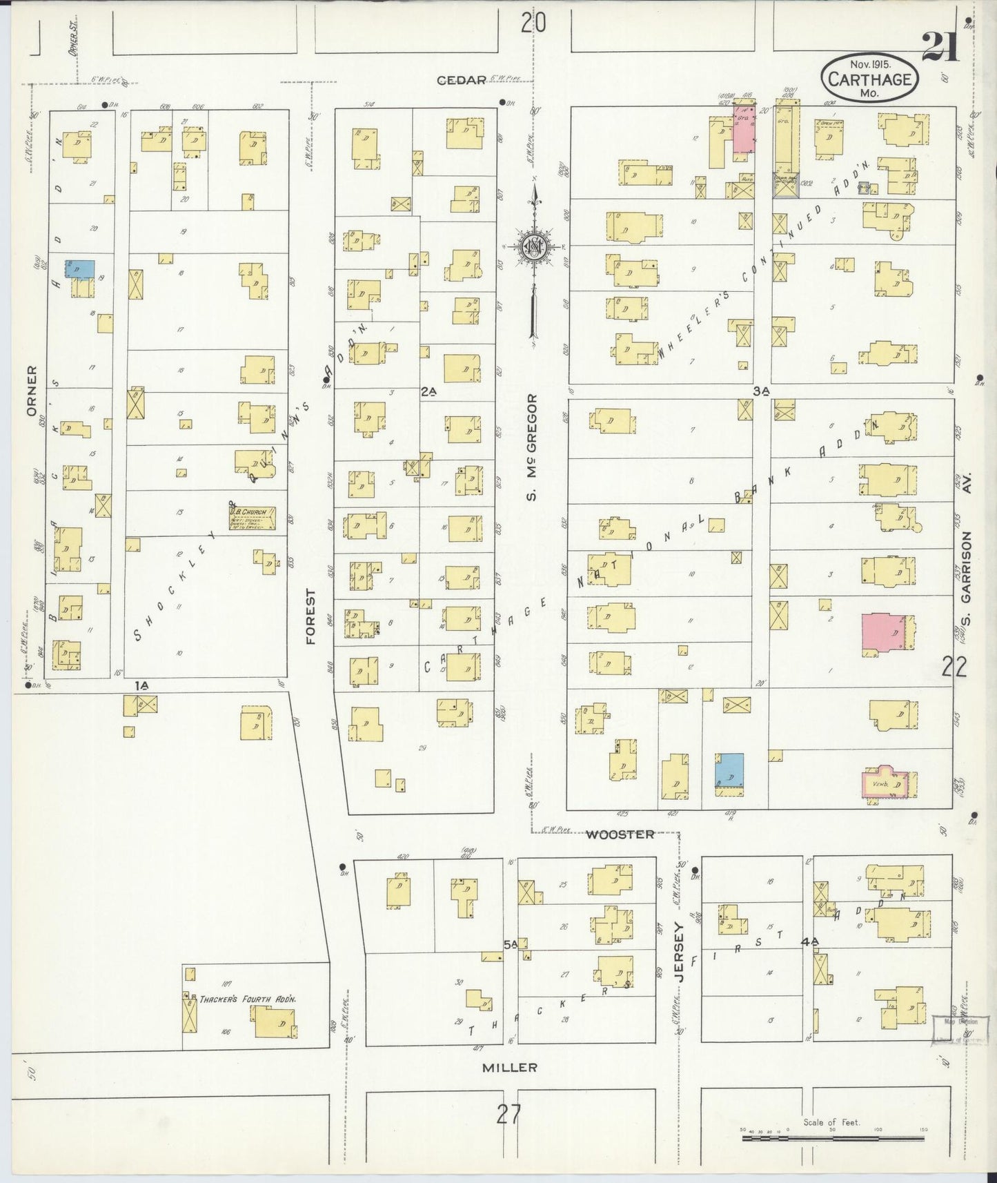 Sanborn Fire Insurance Map from Carthage, Jasper County, Missouri (1915), Sheet #0021 - Complete Map Set gallery image, historic Sanborn map, vintage wall art, Missouri Missouri