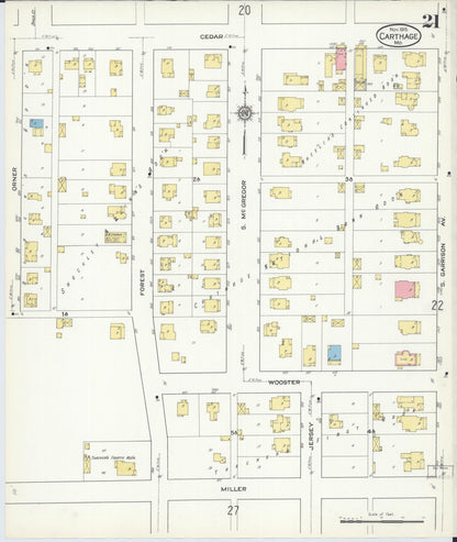 Sanborn Fire Insurance Map from Carthage, Jasper County, Missouri (1915), Sheet #0021 - Complete Map Set gallery image, historic Sanborn map, vintage wall art, Missouri Missouri