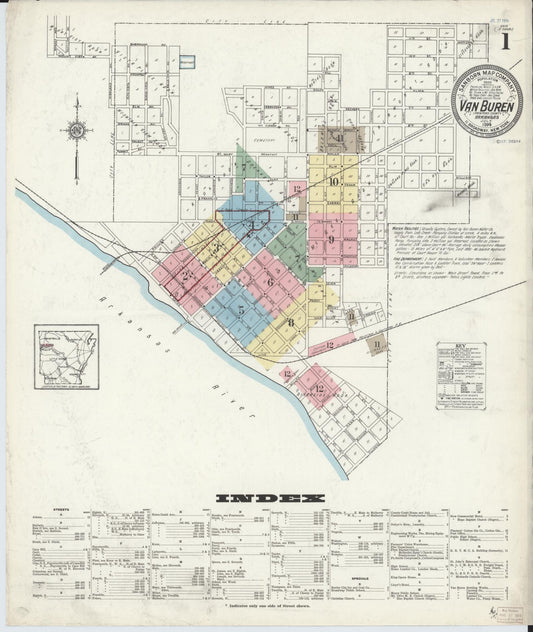 Sanborn Fire Insurance Map from Van Buren, Crawford County, Arkansas (1914), Sheet #0001 - Complete Map Set gallery image, historic Sanborn map, vintage wall art, Arkansas Arkansas