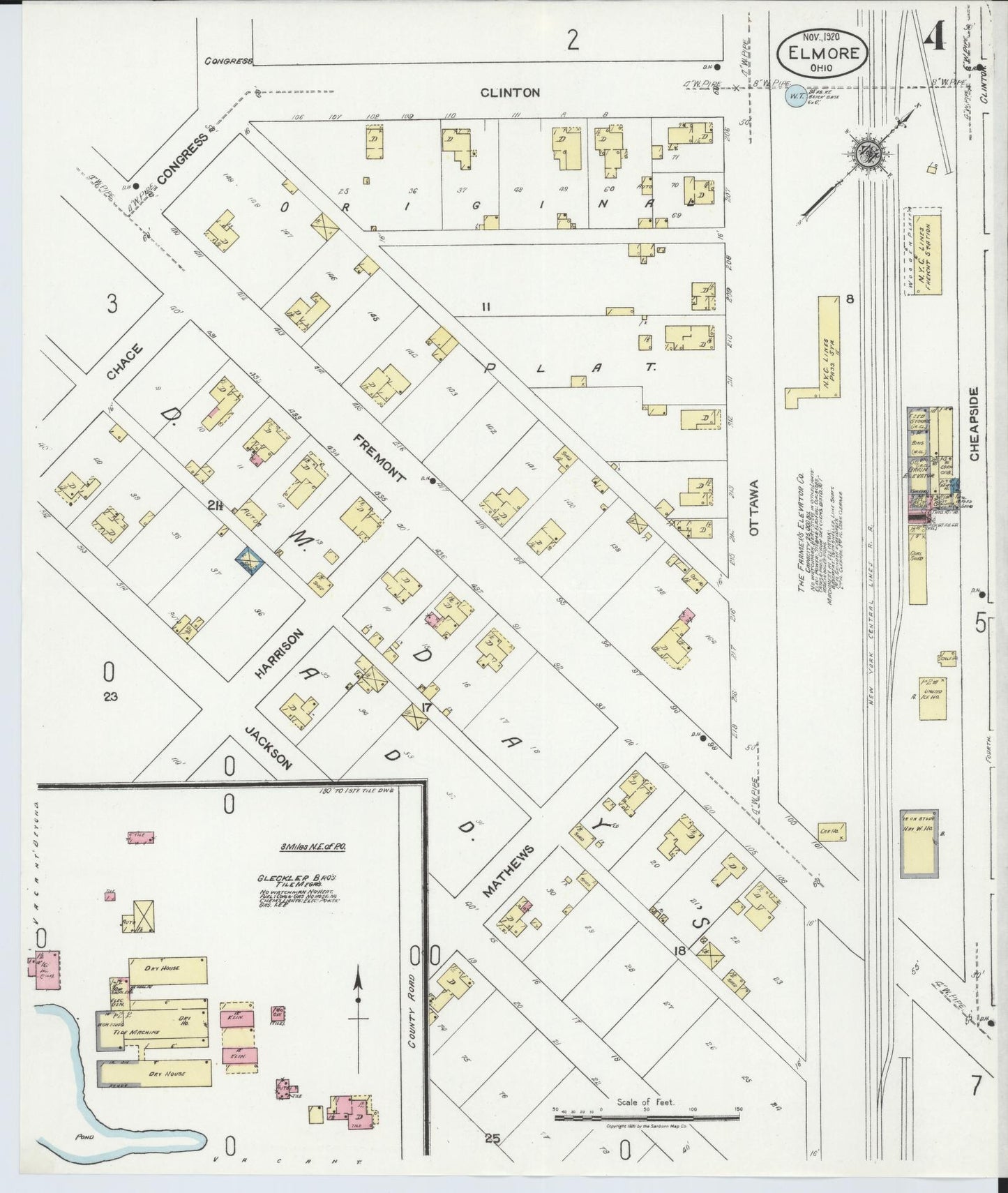 Sanborn Fire Insurance Map from Elmore, Ottawa County, Ohio (1920), Sheet #0004 - Historic Sanborn Fire Insurance Map Print, vintage old map wall art, antique decor, genealogy gift, Ohio Ohio map