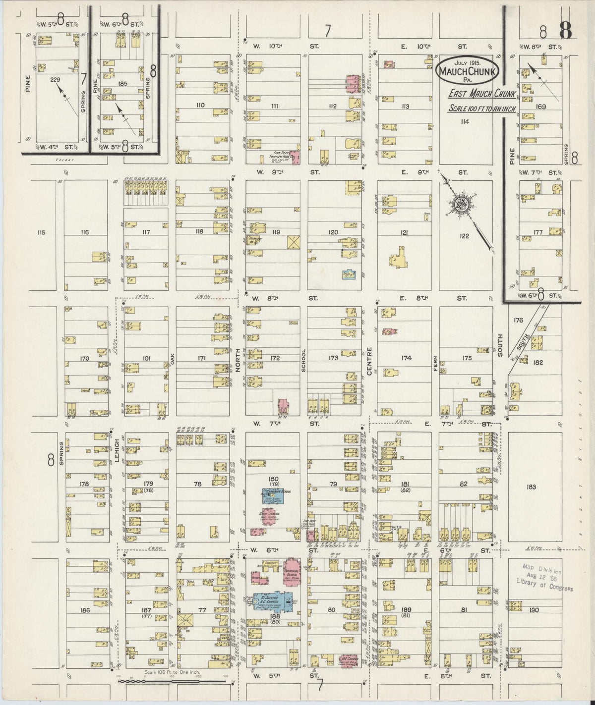 Sanborn Fire Insurance Map from Mauch Chunk, Carbon County, Pennsylvania (1915), Sheet #0008 - Historic Sanborn Fire Insurance Map Print, vintage old map wall art, antique decor, genealogy gift, Pennsylvania Pennsylvania map