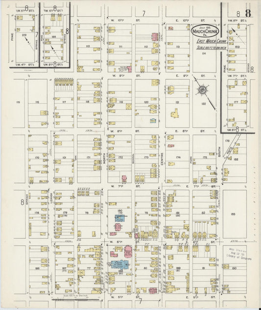 Sanborn Fire Insurance Map from Mauch Chunk, Carbon County, Pennsylvania (1915), Sheet #0008 - Historic Sanborn Fire Insurance Map Print, vintage old map wall art, antique decor, genealogy gift, Pennsylvania Pennsylvania map