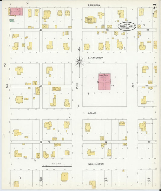 Sanborn Fire Insurance Map from Russellville, Pope County, Arkansas (1908), Sheet #0007 - Historic Sanborn Fire Insurance Map Print, vintage old map wall art, antique decor, genealogy gift, Arkansas Arkansas map