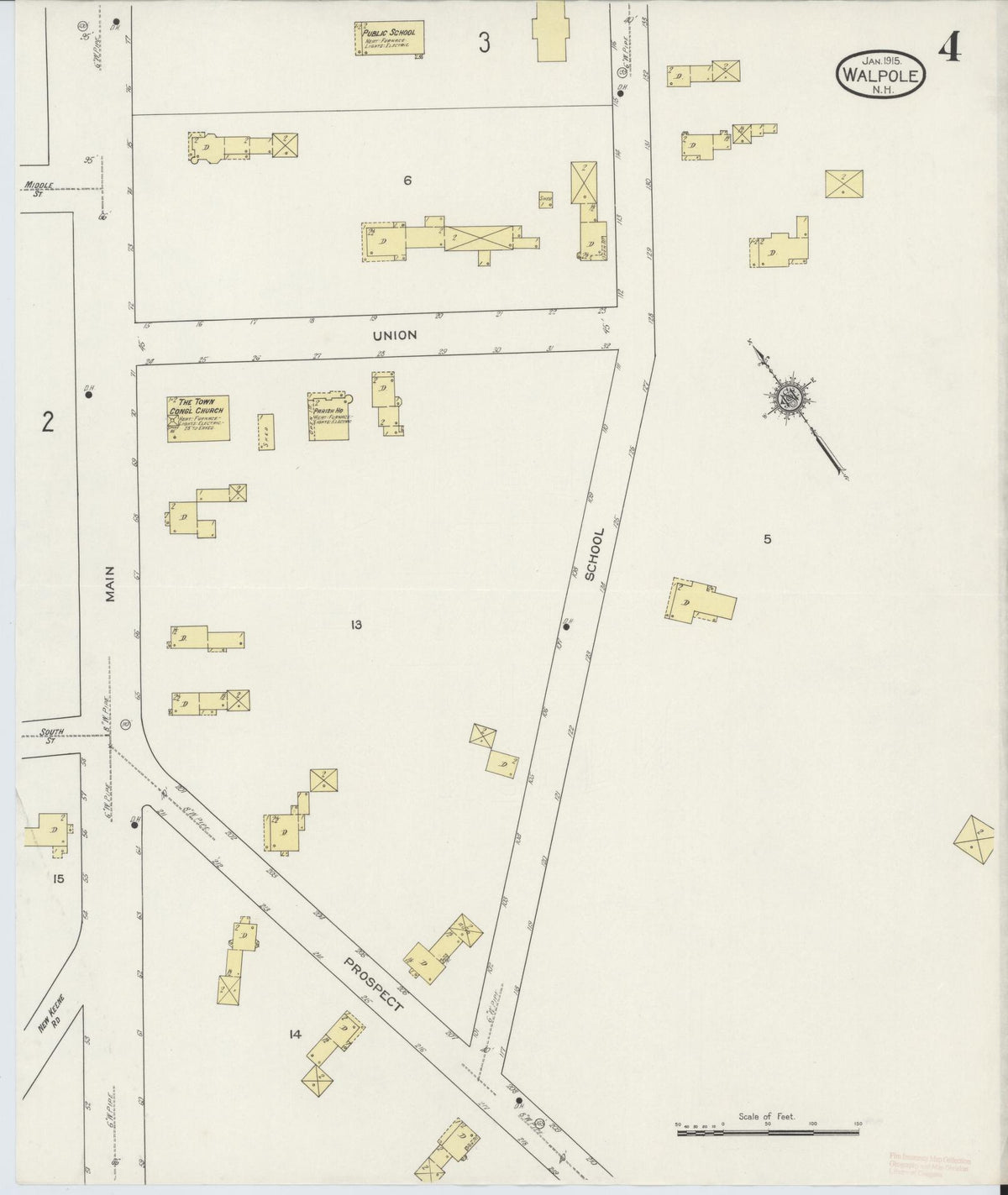 Sanborn Fire Insurance Map from Walpole, Cheshire County, New Hampshire (1915), Sheet #0004 - Complete Map Set gallery image, historic Sanborn map, vintage wall art, New Hampshire New Hampshire