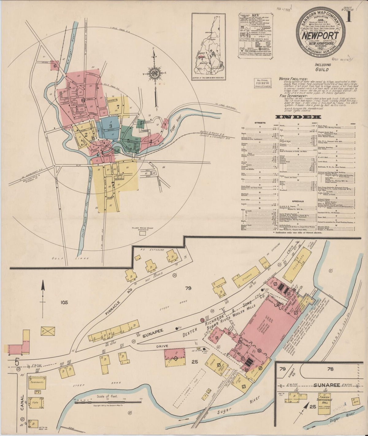 Sanborn Fire Insurance Map from Newport, Sullivan County, New Hampshire (1921), Sheet #0001 - Complete Map Set gallery image, historic Sanborn map, vintage wall art, New Hampshire New Hampshire
