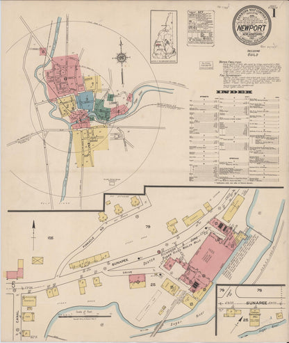 Sanborn Fire Insurance Map from Newport, Sullivan County, New Hampshire (1921), Sheet #0001 - Complete Map Set gallery image, historic Sanborn map, vintage wall art, New Hampshire New Hampshire