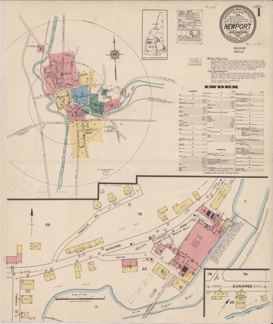 Sanborn Fire Insurance Map from Newport, Sullivan County, New Hampshire (1921), Sheet #0001 - Complete Map Set gallery image, historic Sanborn map, vintage wall art, New Hampshire New Hampshire