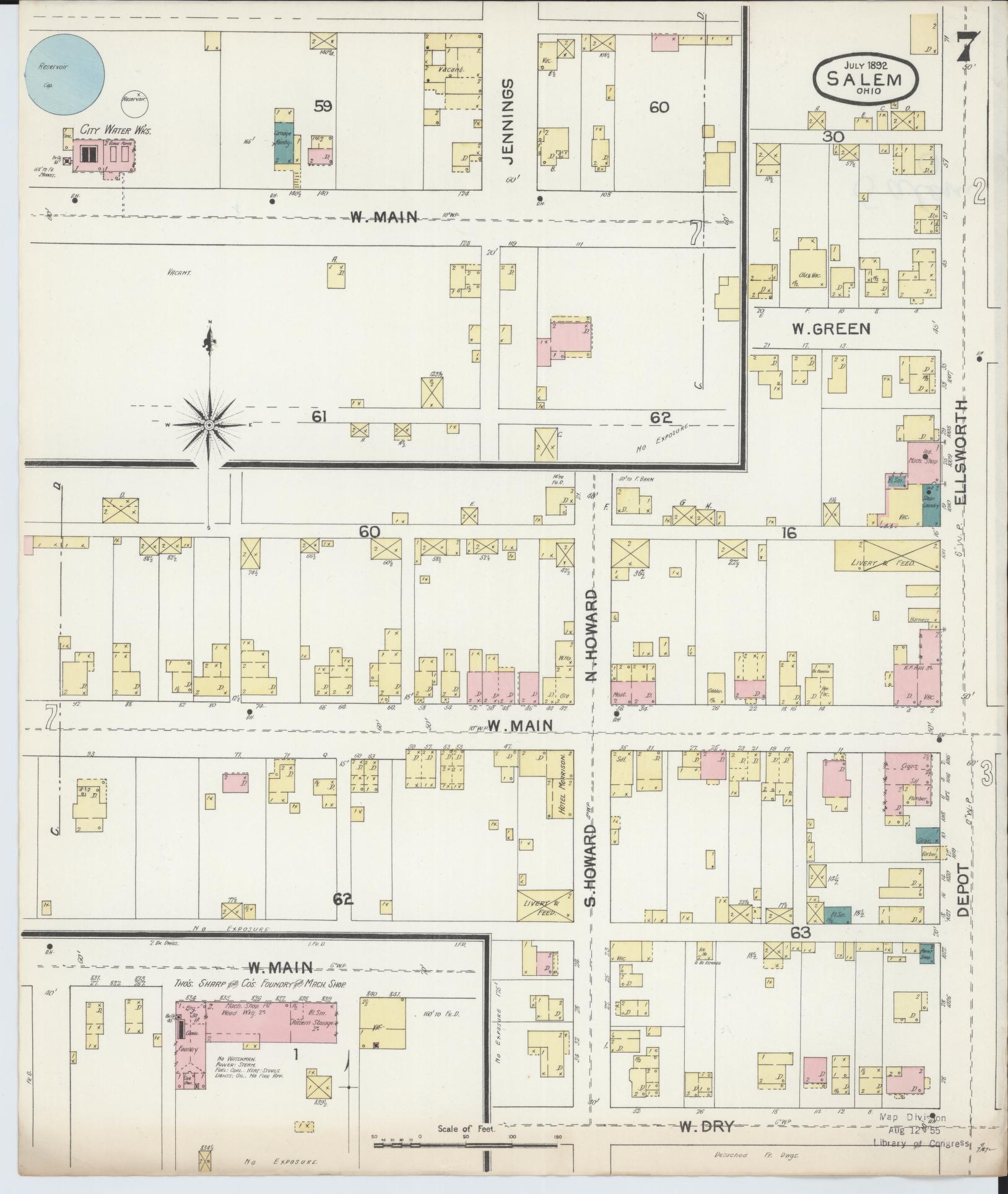 Sanborn Fire Insurance Map from Salem, Columbiana County, Ohio (1892), Sheet #0007 - Complete Map Set gallery image, historic Sanborn map, vintage wall art, Ohio Ohio