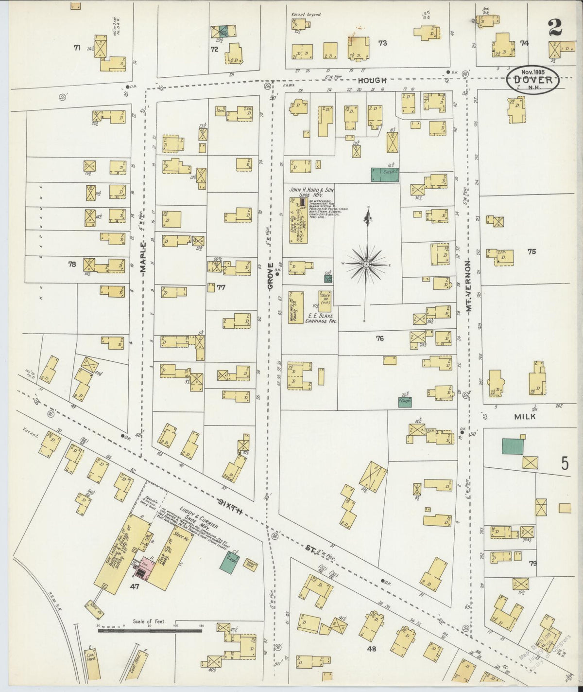 Sanborn Fire Insurance Map from Dover, Strafford County, New Hampshire (1905), Sheet #0002 - Complete Map Set gallery image, historic Sanborn map, vintage wall art, New Hampshire New Hampshire