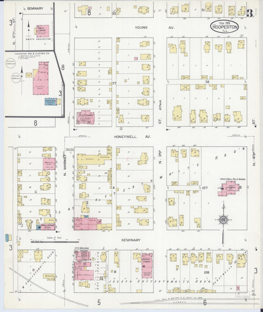 Sanborn Fire Insurance Map from Hoopeston, Vermilion County, Illinois (1913), Sheet #0003 - Historic Sanborn Fire Insurance Map Print, vintage old map wall art, antique decor, genealogy gift, Illinois Illinois map