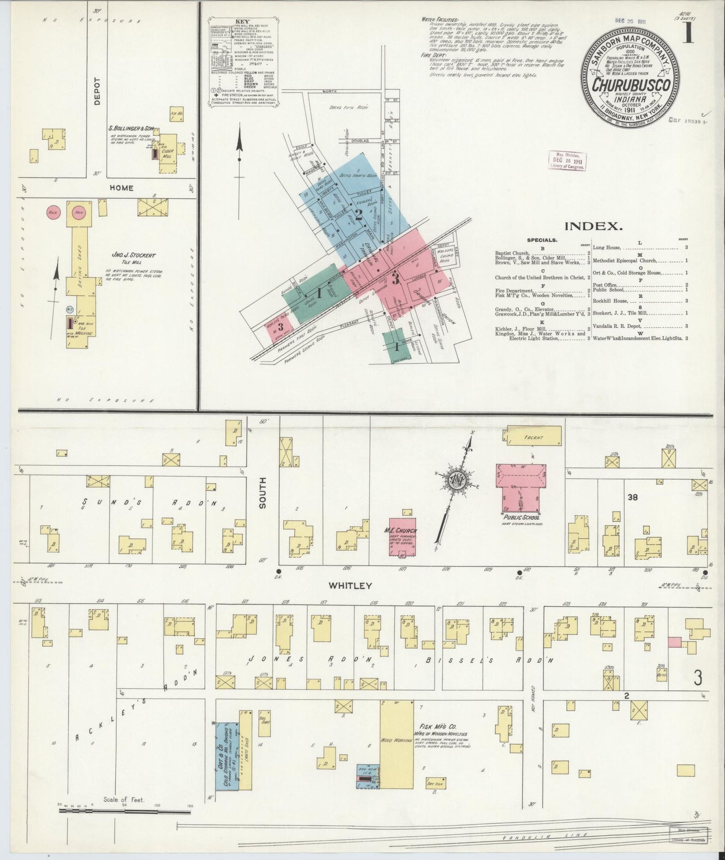 Sanborn Fire Insurance Map from Churubusco, Whitley County, Indiana (1911), Sheet #0001 - Complete Map Set gallery image, historic Sanborn map, vintage wall art, Indiana Indiana
