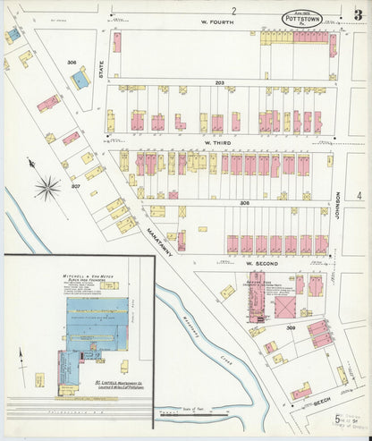 Sanborn Fire Insurance Map from Pottstown, Montgomery County, Pennsylvania (1909), Sheet #0003 - Complete Map Set gallery image, historic Sanborn map, vintage wall art, Pennsylvania Pennsylvania