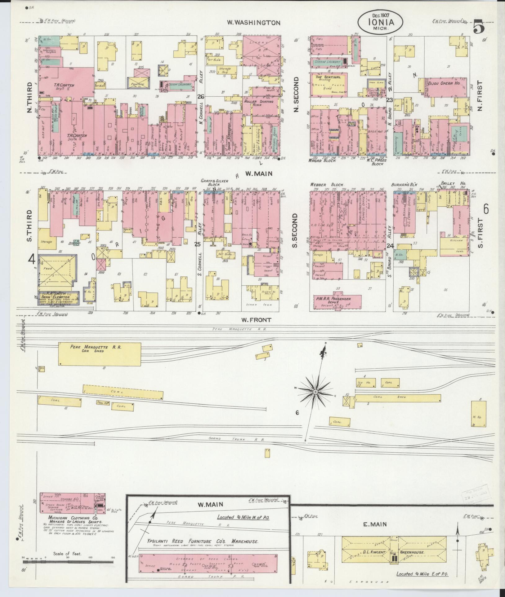 Sanborn Fire Insurance Map from Ionia, Ionia County, Michigan (1907), Sheet #0005 - Complete Map Set gallery image, historic Sanborn map, vintage wall art, Michigan Michigan