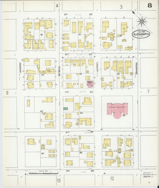 Sanborn Fire Insurance Map from Alexandria, Rapides Parish, Louisiana (1904), Sheet #0008 - Historic Sanborn Fire Insurance Map Print, vintage old map wall art, antique decor, genealogy gift, Louisiana Louisiana map