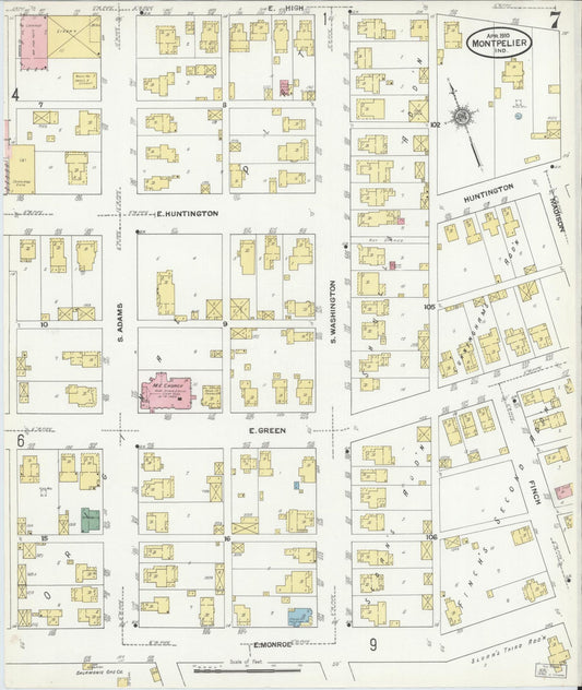 Sanborn Fire Insurance Map from Montpelier, Blackford County, Indiana (1910), Sheet #0007 - Historic Sanborn Fire Insurance Map Print, vintage old map wall art, antique decor, genealogy gift, Indiana Indiana map