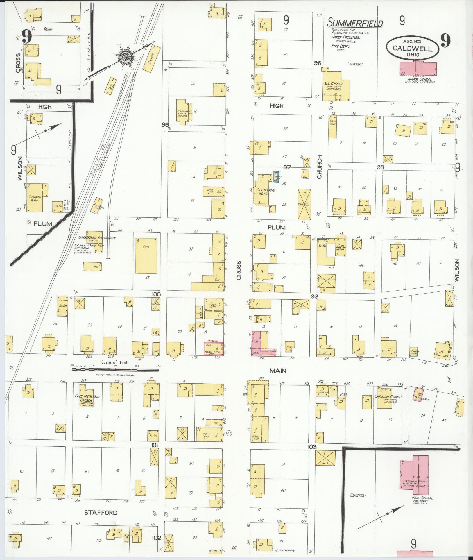 Sanborn Fire Insurance Map from Caldwell, Noble County, Ohio (1923), Sheet #0009 - Historic Sanborn Fire Insurance Map Print, vintage old map wall art, antique decor, genealogy gift, Ohio Ohio map