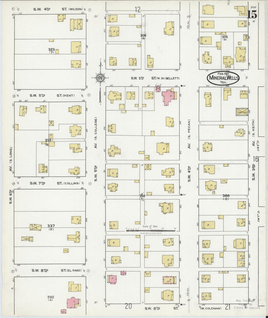 Sanborn Fire Insurance Map from Mineral Wells, Palo Pinto County, Texas (1921), Sheet #0015 - Historic Sanborn Fire Insurance Map Print, vintage old map wall art, antique decor, genealogy gift, Texas Texas map