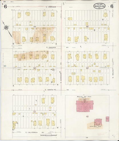 Sanborn Fire Insurance Map from Marceline, Linn County, Missouri (1939), Sheet #0006 - Historic Sanborn Fire Insurance Map Print, vintage old map wall art, antique decor, genealogy gift, Missouri Missouri map
