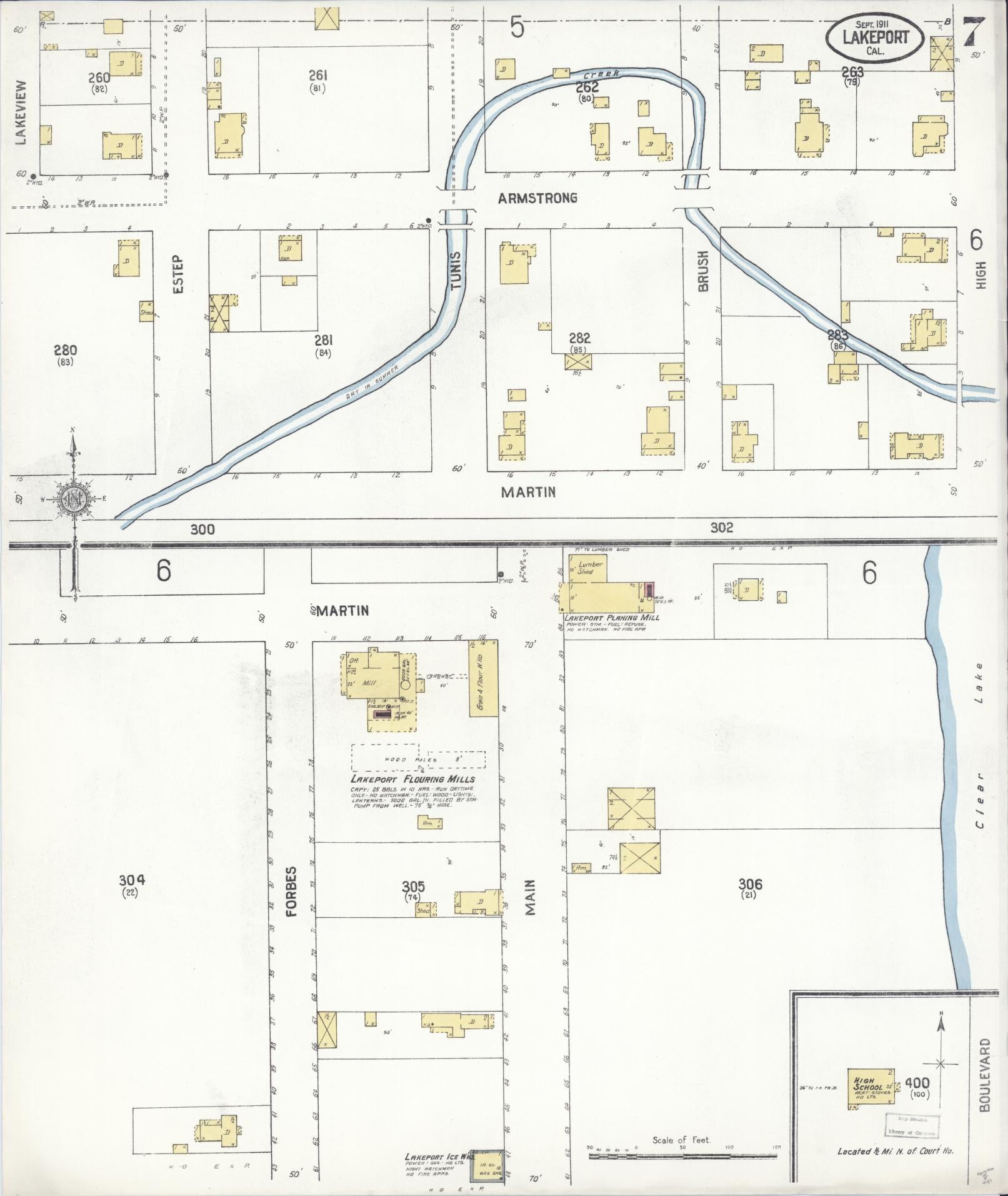 Sanborn Fire Insurance Map from Lakeport, Lake County, California (1911), Sheet #0007 - Historic Sanborn Fire Insurance Map Print, vintage old map wall art, antique decor, genealogy gift, California California map