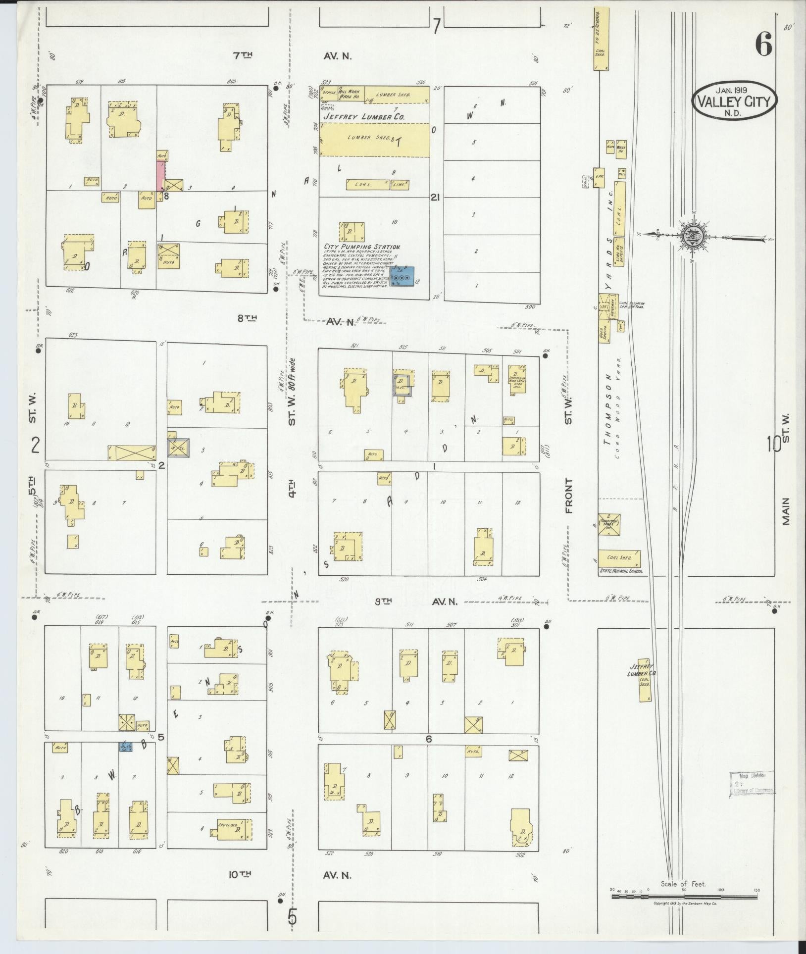 Sanborn Fire Insurance Map from Valley City, Barnes County, North Dakota (1919), Sheet #0006 - Complete Map Set gallery image, historic Sanborn map, vintage wall art, North Dakota North Dakota