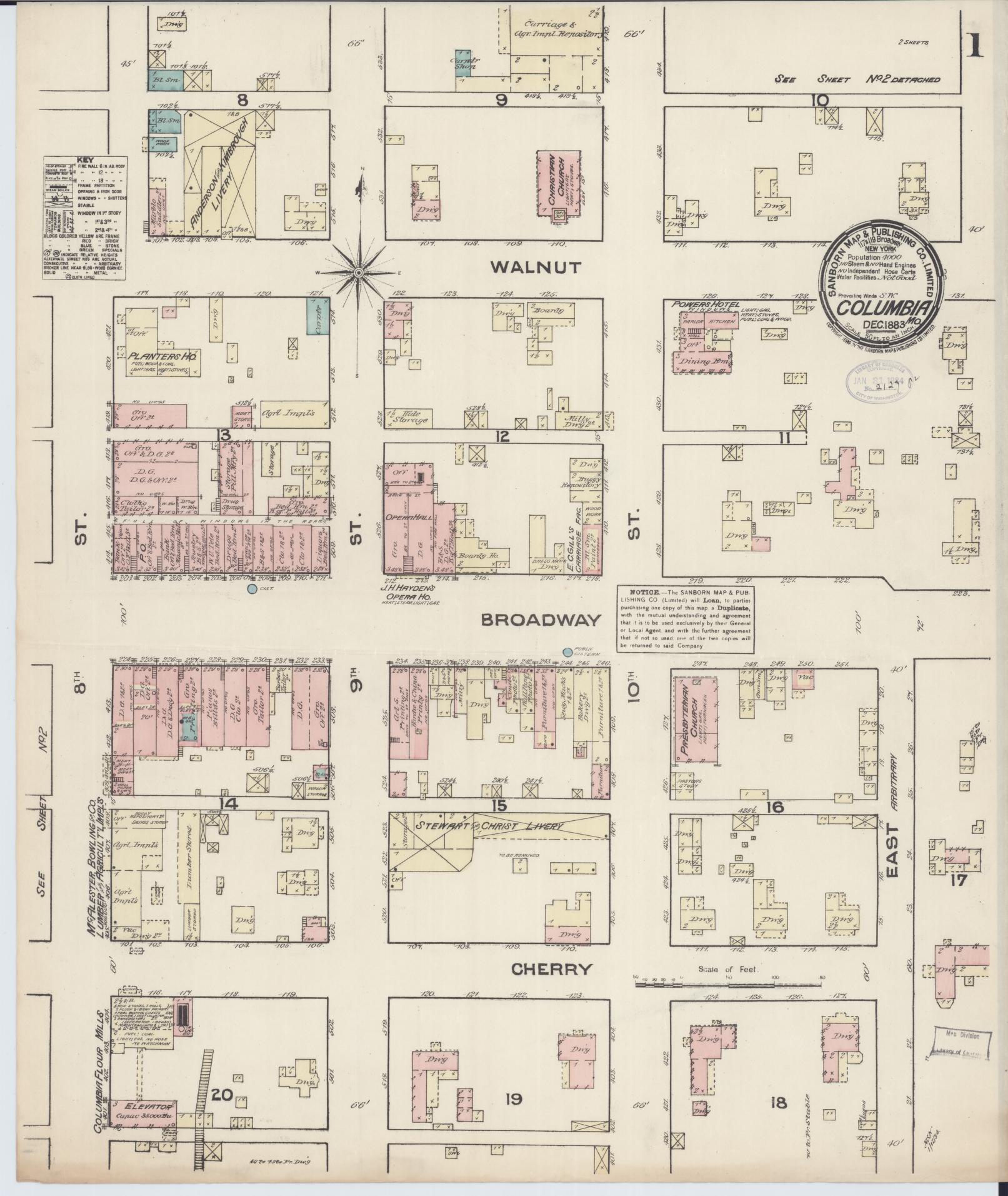 Sanborn Fire Insurance Map from Columbia, Boone County, Missouri. (1883) – Historic Sanborn Fire Insurance Map Print