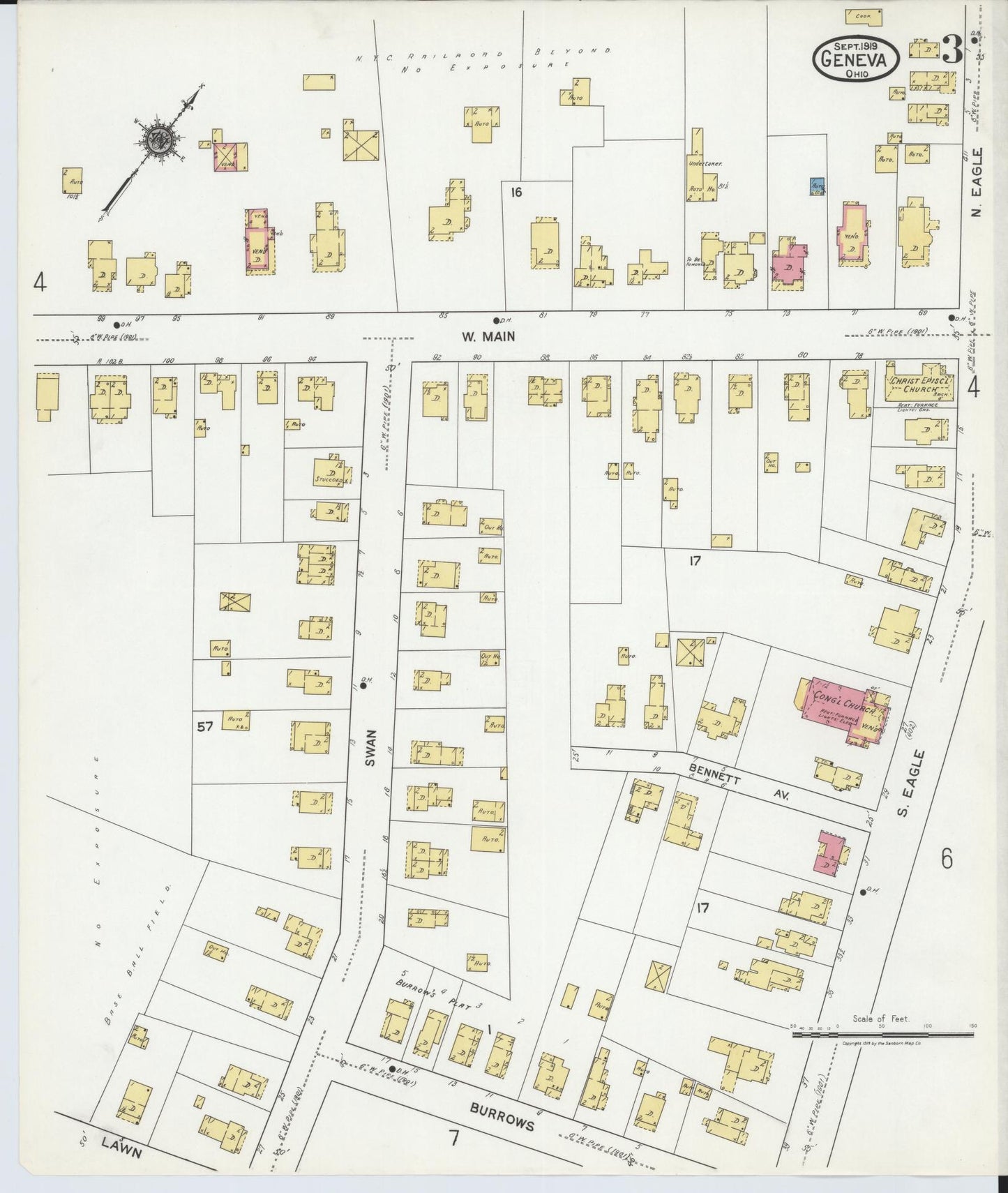 Sanborn Fire Insurance Map from Geneva, Ashtabula County, Ohio (1919), Sheet #0003 - Historic Sanborn Fire Insurance Map Print, vintage old map wall art, antique decor, genealogy gift, Ohio Ohio map