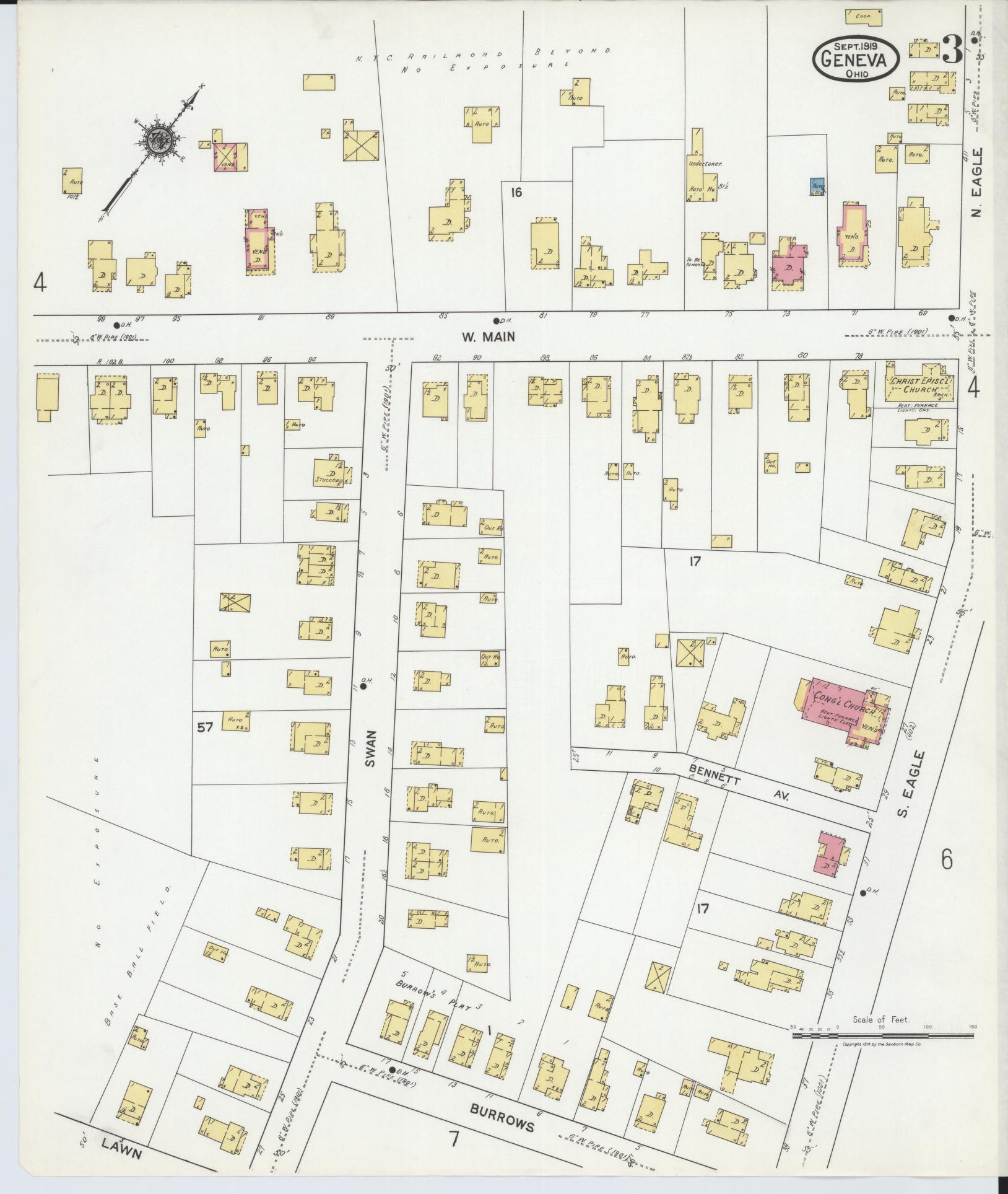 Sanborn Fire Insurance Map from Geneva, Ashtabula County, Ohio (1919), Sheet #0003 - Historic Sanborn Fire Insurance Map Print, vintage old map wall art, antique decor, genealogy gift, Ohio Ohio map