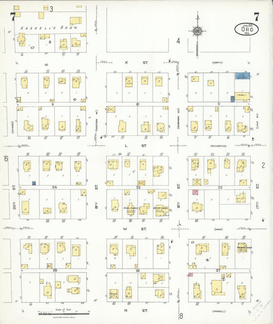 Sanborn Fire Insurance Map from Ord, Valley County, Nebraska (1924), Sheet #0007 - Historic Sanborn Fire Insurance Map Print, vintage old map wall art, antique decor, genealogy gift, Nebraska Nebraska map