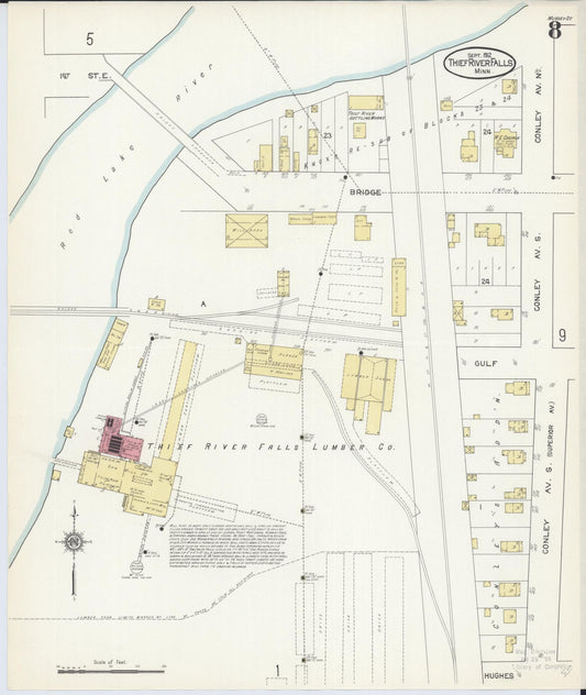 Sanborn Fire Insurance Map from Thief River Falls, Pennington County, Minnesota (1912), Sheet #0008 - Historic Sanborn Fire Insurance Map Print, vintage old map wall art, antique decor, genealogy gift, Minnesota Minnesota map