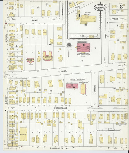 Sanborn Fire Insurance Map from Ironwood, Gogebic County, Michigan (1921), Sheet #0008 - Historic Sanborn Fire Insurance Map Print, vintage old map wall art, antique decor, genealogy gift, Michigan Michigan map