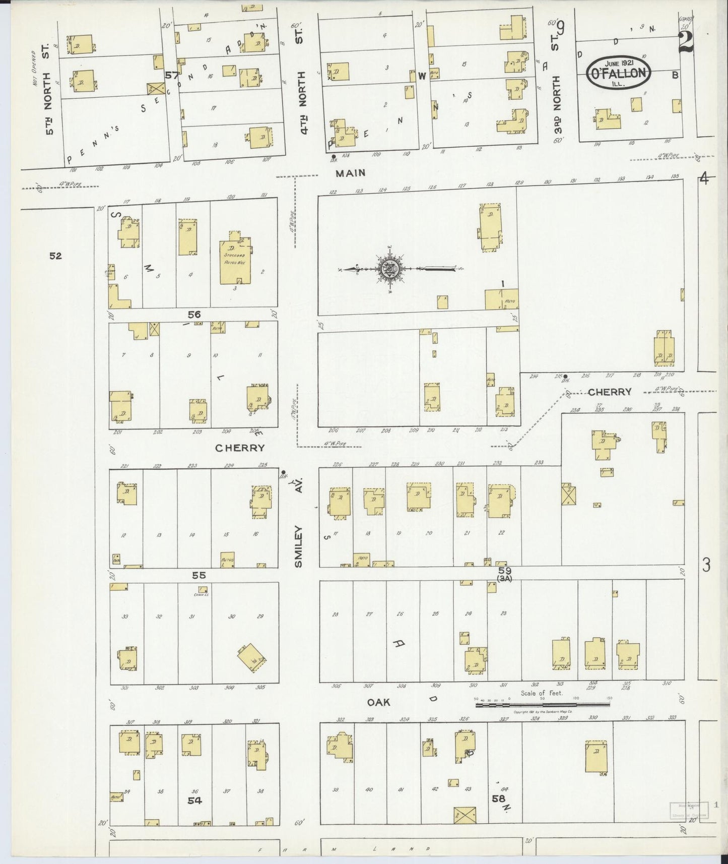 Sanborn Fire Insurance Map from O'Fallon, Saint Clair County, Illinois (1921), Sheet #0002 - Complete Map Set gallery image, historic Sanborn map, vintage wall art, Illinois Illinois